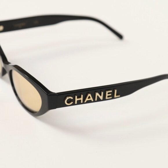 Chanel Gold Holographic Sunglasses Reflective Logo Lens Skinny Frame - Picture 4 of 10
